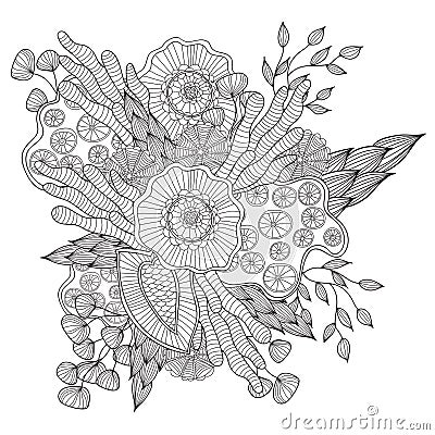 Hand drawn artistic ethnic ornamental patterned floral frame in doodle style,adult coloring pages. Vector Illustration