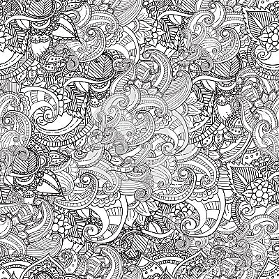 Hand drawn artistic ethnic ornamental patterned floral frame in doodle style for adult coloring pages. Vector Illustration