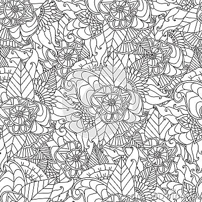 Hand drawn artistic ethnic ornamental patterned floral frame. Vector Illustration