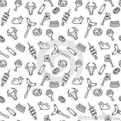 Hand drawn artistic meat seamless pattern for adult coloring page Vector Illustration