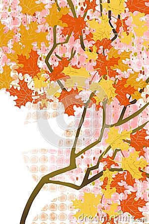 Orange and yellow fall leaf right artistic tree on abstract grid background Stock Photo