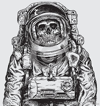 Hand drawn Astronaut Skull Vector Illustration