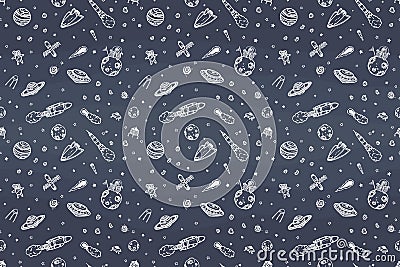 Hand drawn astronomy doodle seamless pattern. Vector Illustration