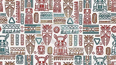 Hand drawn aztec seamless pattern doodle. Creative handmade drawing, geometrical ancient relief, Retro design illustration for Cartoon Illustration