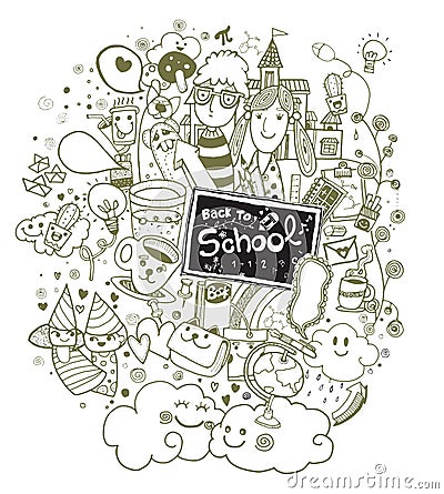 Hand drawn Back to school doodle set Vector Illustration