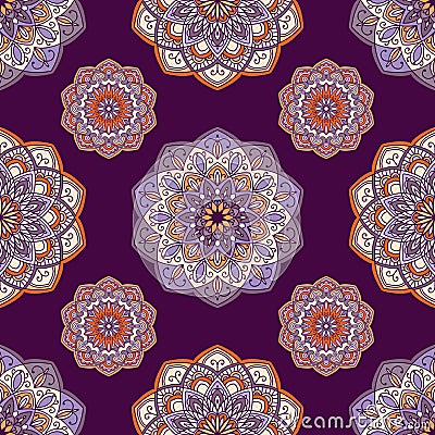 Hand drawn background with decorative elements in purple, violet and orange colors Vector Illustration