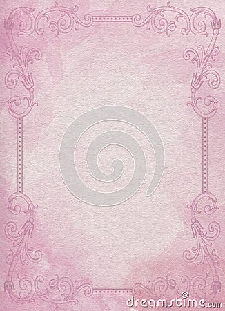 Hand-drawn background or frame in a vintage style. Illustration with a frame and place for text on pink watercolor paper backdrop Stock Photo