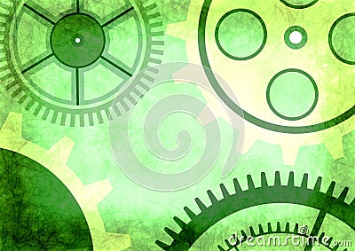 Hand drawn background with gear wheel in green colors. Stock Photo