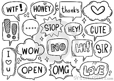 0011 hand drawn background Set of cute speech bubble eith text in doodle style Vector Illustration