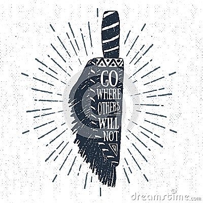 Hand drawn badge with hunting knife vector illustration and lettering. Vector Illustration