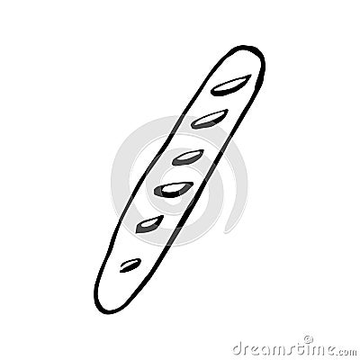 Hand-drawn baguette doodle. French bread Vector Illustration