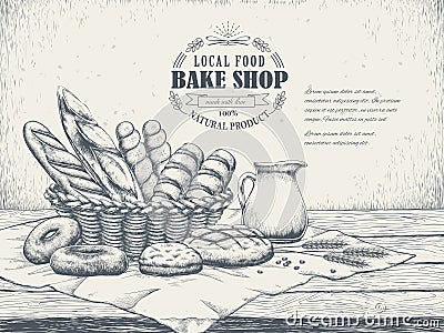 Hand drawn bake shop poster Vector Illustration