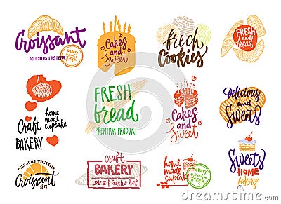 Hand Drawn Bakery Logotypes Set Vector Illustration