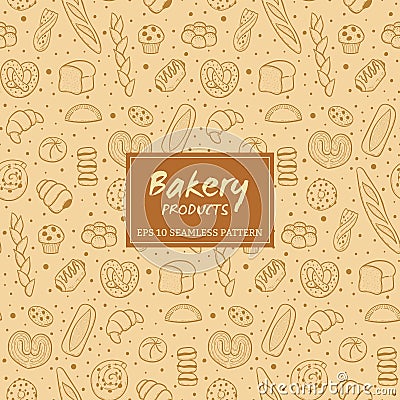 Hand drawn bakery products seamless pattern Vector Illustration