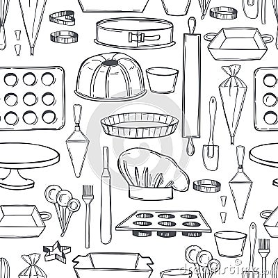 Baking tools and essentials. Vector pattern Vector Illustration