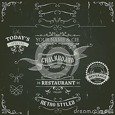 Hand Drawn Banners And Ribbons On Chalkboard Vector Illustration
