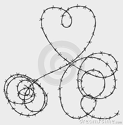 Hand drawn barbed wire hank tangled in heart shape Vector Illustration