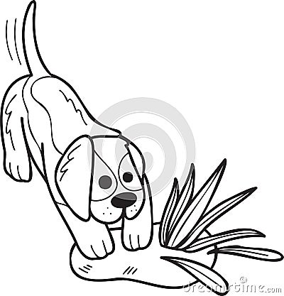 Hand Drawn Beagle Dog digging illustration in doodle style Vector Illustration
