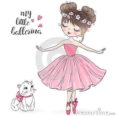 Hand drawn beautiful, lovely, little ballerina. Vector Illustration