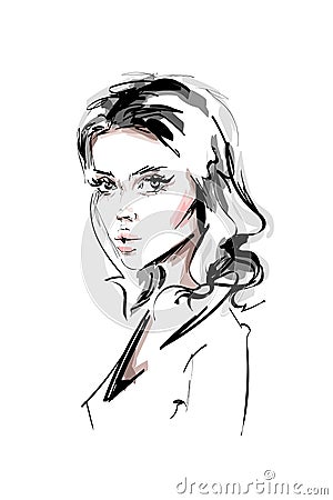 Hand drawn beautiful young woman. Stylish elegant girl. Fashion woman portrait. Sketch. Vector illustration. Vector Illustration