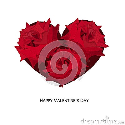 Hand drawn beauty red roses heart. Happy Valentine`s Day greeting card Vector Illustration