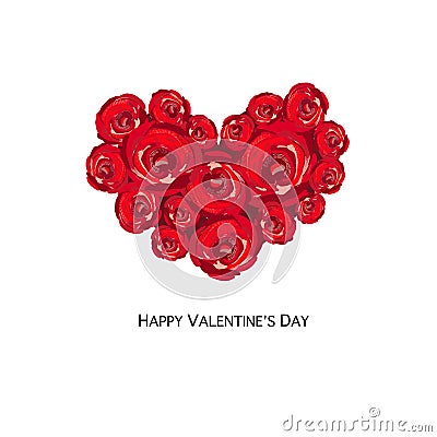 Hand drawn beauty red roses heart. Happy Valentine`s Day greeting card Vector Illustration