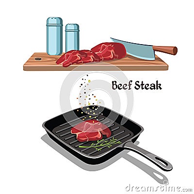 Hand Drawn Beef Steak Cooking Concept Vector Illustration