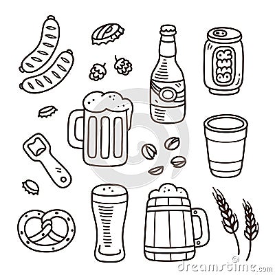 Hand drawn beer doodles Vector Illustration