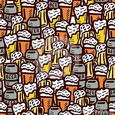 Hand drawn beer seamless background Vector Illustration