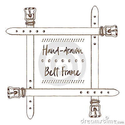 Hand-drawn belt frame in vintage engraving art style isolated on white background. For decoration design, border, web banner Vector Illustration