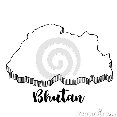 Hand drawn of Bhutan map, illustration Stock Photo