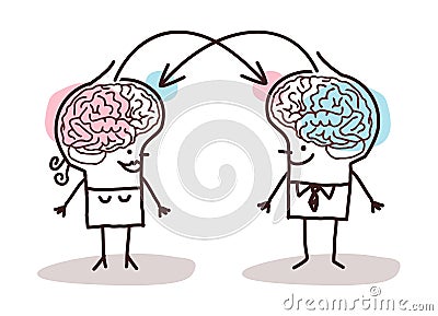 Big Brain Couple exchanging Ideas Vector Illustration