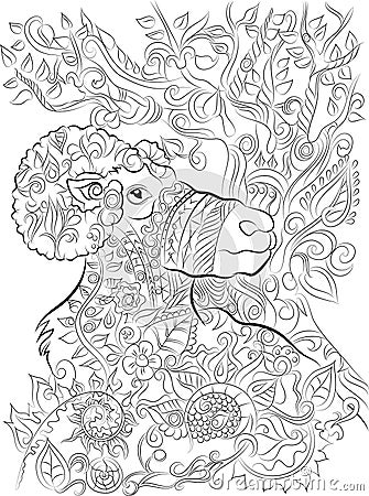 Hand drawn big horn colouring page for adults Cartoon Illustration