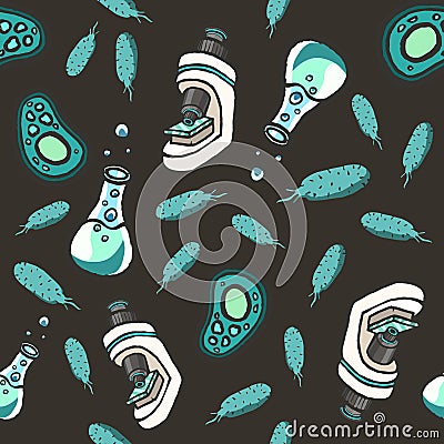 Hand drawn vector biologic seamless pattern. Vector Illustration