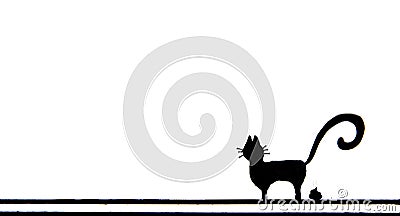 Hand drawn of Black cat defecating Stock Photo