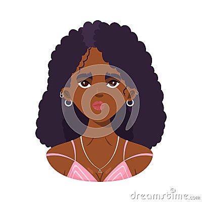 Black fashion girl wearing many earings and pendant vector illustration Vector Illustration