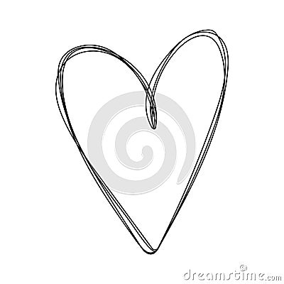 Hand drawn black heart sketch isolated on a white background, in a loopy doodle style Vector Illustration