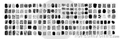 Hand drawn black ink doodle sketch textures vector set. Dots circular lines repeated strokes dashes spots patterns Stock Photo