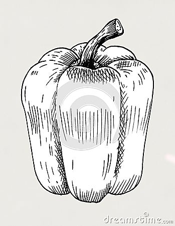 Hand drawn black and white bell pepper Cartoon Illustration