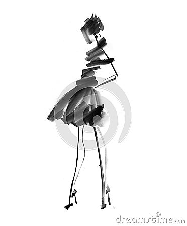 Hand drawn black and white fashion sketch. Cartoon Illustration