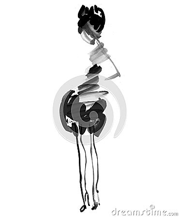 Hand drawn black and white fashion sketch. Cartoon Illustration