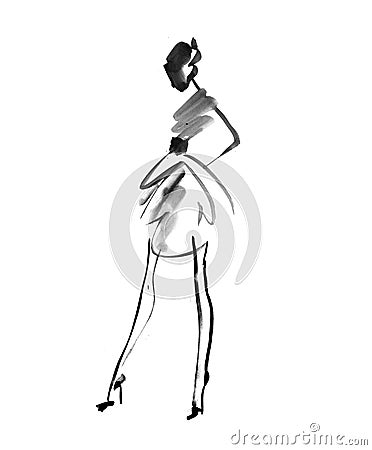 Hand drawn black and white fashion sketch. Cartoon Illustration