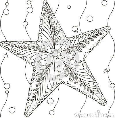 Hand drawn black and white ornamental starfish Vector Illustration