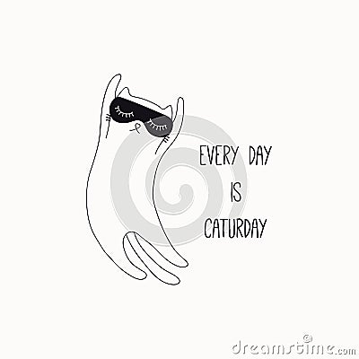 Cute cat doodle with quote Vector Illustration
