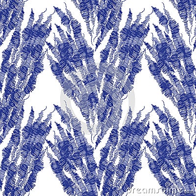 Hand drawn blue abstract messy lines seamless pattern Vector Illustration