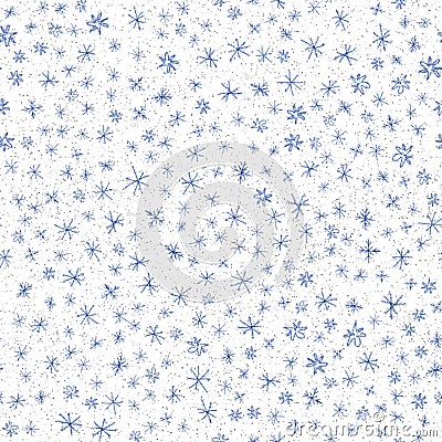 Hand Drawn blue Snowflakes Christmas Seamless Patt Stock Photo