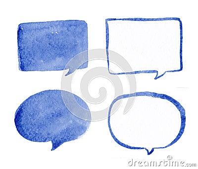 Hand drawn blue speak bubbles watercolor set Stock Photo