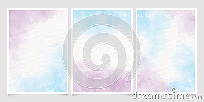 blue and violet unicorn watercolor wet wash splash invitation card background template collection Vector Illustration