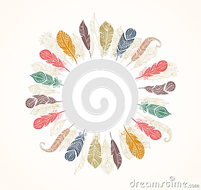 Hand drawn bohemian, tribal, ethnic feather background Vector Illustration