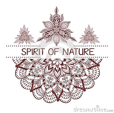 Hand drawn boho style design with mandala, arrow and feathers. Vector Illustration